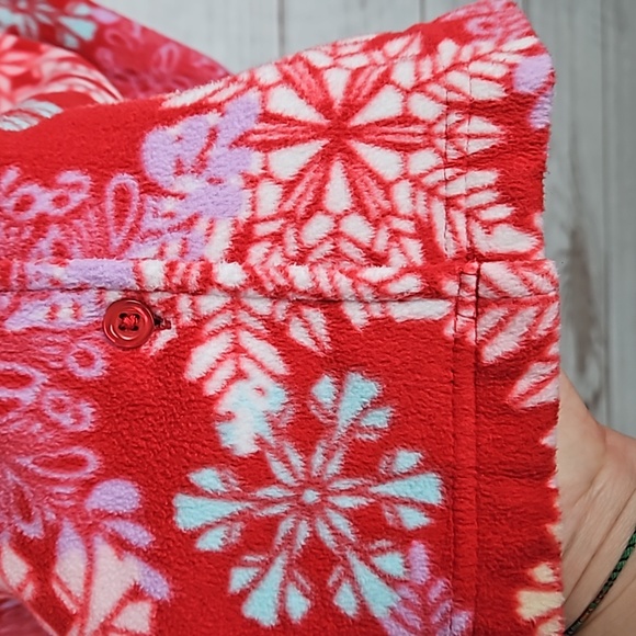 Pink K Snowflake Red Holiday Fleece PJ Pajama Set - Size Large - Picture 7 of 13